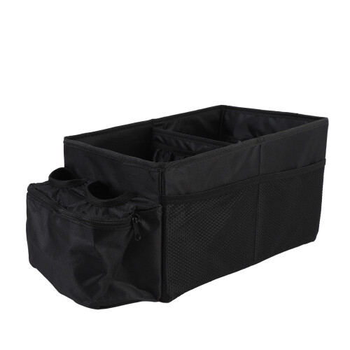 29L Waterproof Small Trunk Organizer with Double Cup Holders, Collapsible, Black 2