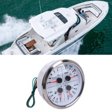 4 in 1 Marine Gauge Kit, 4 3/8in White Dial, Silver Bezel