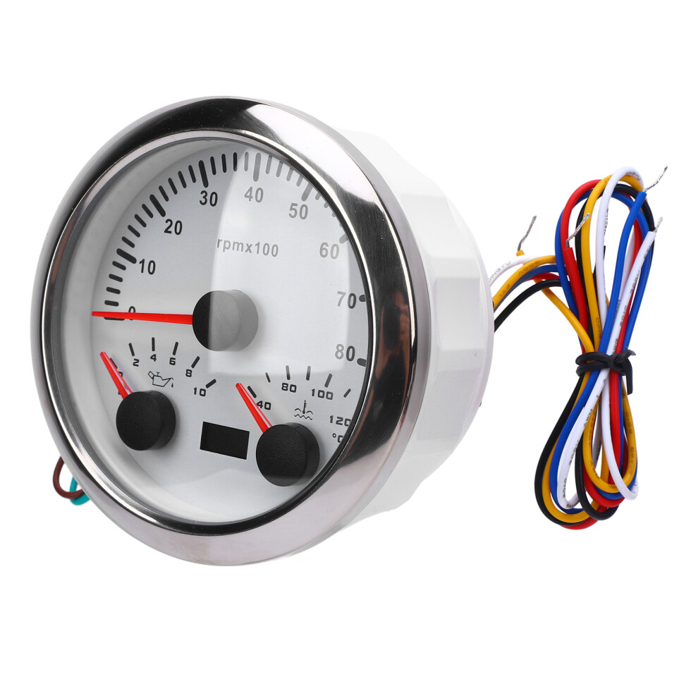 3-In-1 85Mm Water Temp Oil Pressure Tachometer 8000Rpm 7-Color Backlight White/Silver 8171364293697