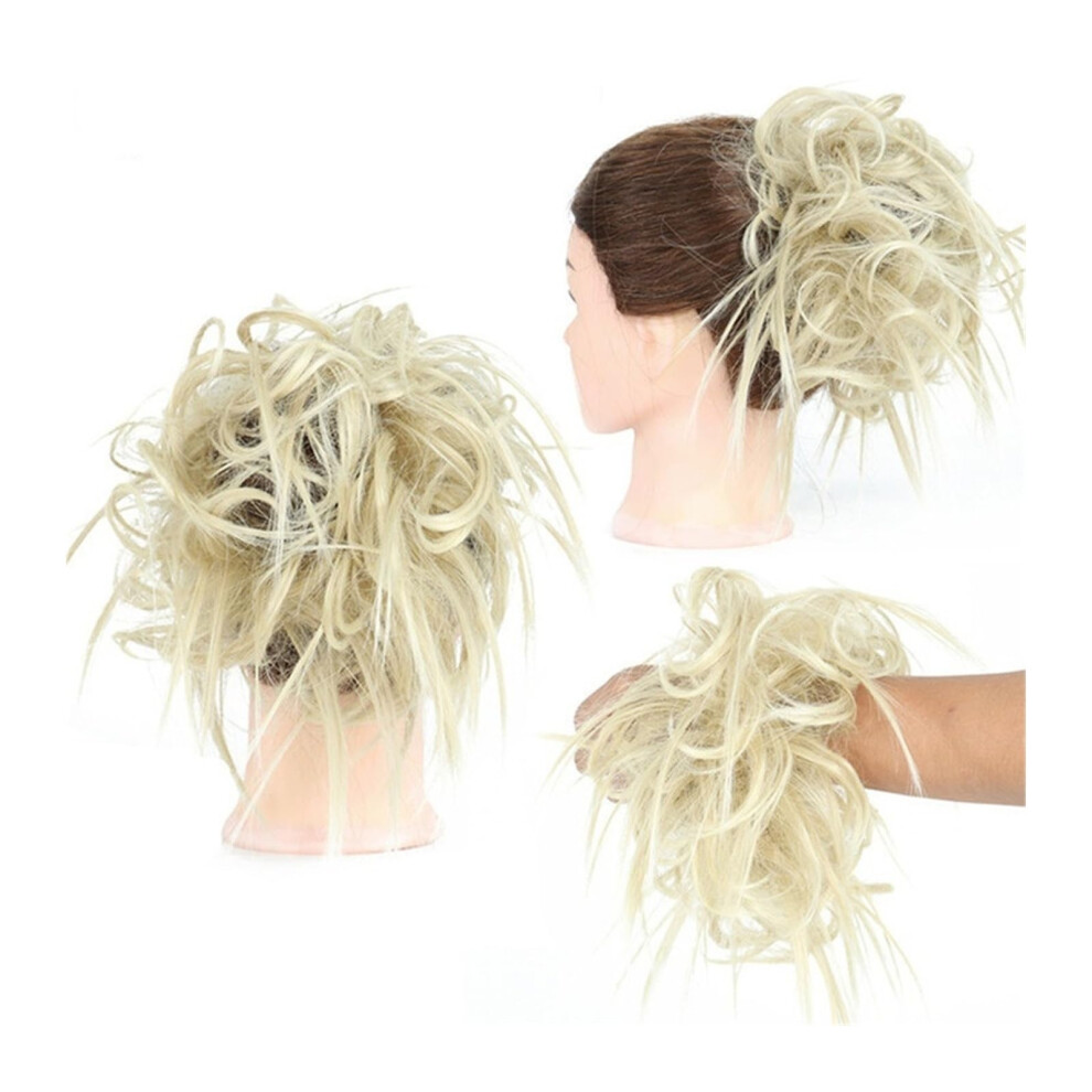 Unisex Bun Hairpiece Tousled Updo Messy Bun Hair Extensions Synthetic Ponytail With Elastic Band Color Q17 24T613