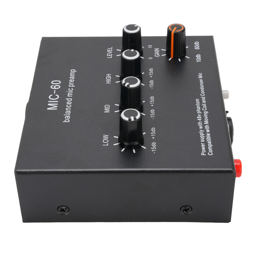 Microphone Preamp Booster, 60Db Gain, Aluminum Alloy, Black 7631364294687