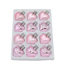 12 Pcs/Box Heart Shape Hanging Ornaments Christmas Balls-Pink