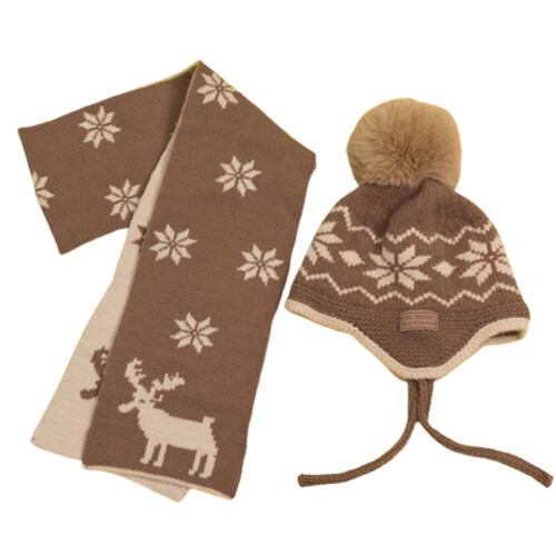 Bonnet flocon de neige, ensemble écharpe de cerf de noël,-Brun