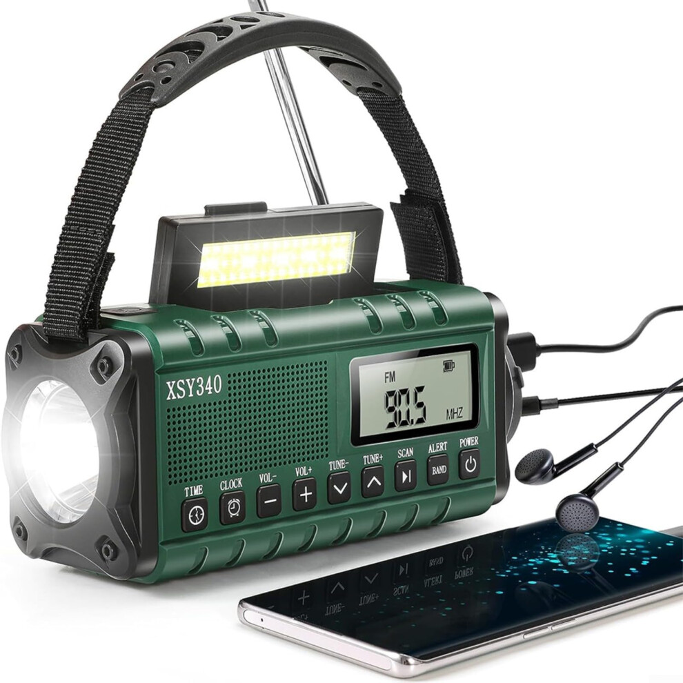 Portable Crank Radio Am/Fm Solar Hand Crank 10,000 Mah Power Bank Torch Reading Lamp Emergency Weather Radio Army Green 9105992461196