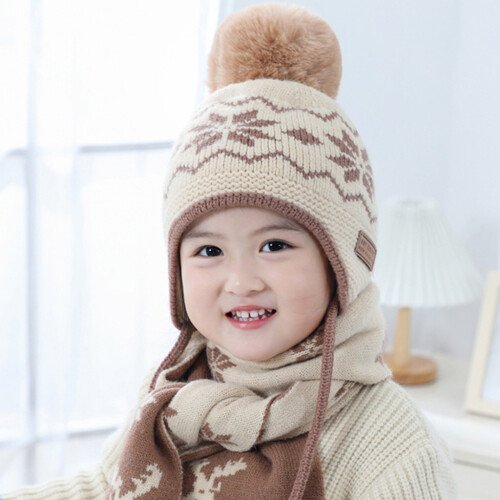 Bonnet flocon de neige, ensemble écharpe de cerf de noël,-Brun 2