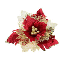 Artificial Xmas Flower Decorations, Quality Non-Woven Fabrics Glitter Poinsettia Christmas Ornaments for Christmas Tree, 30cm, Blue