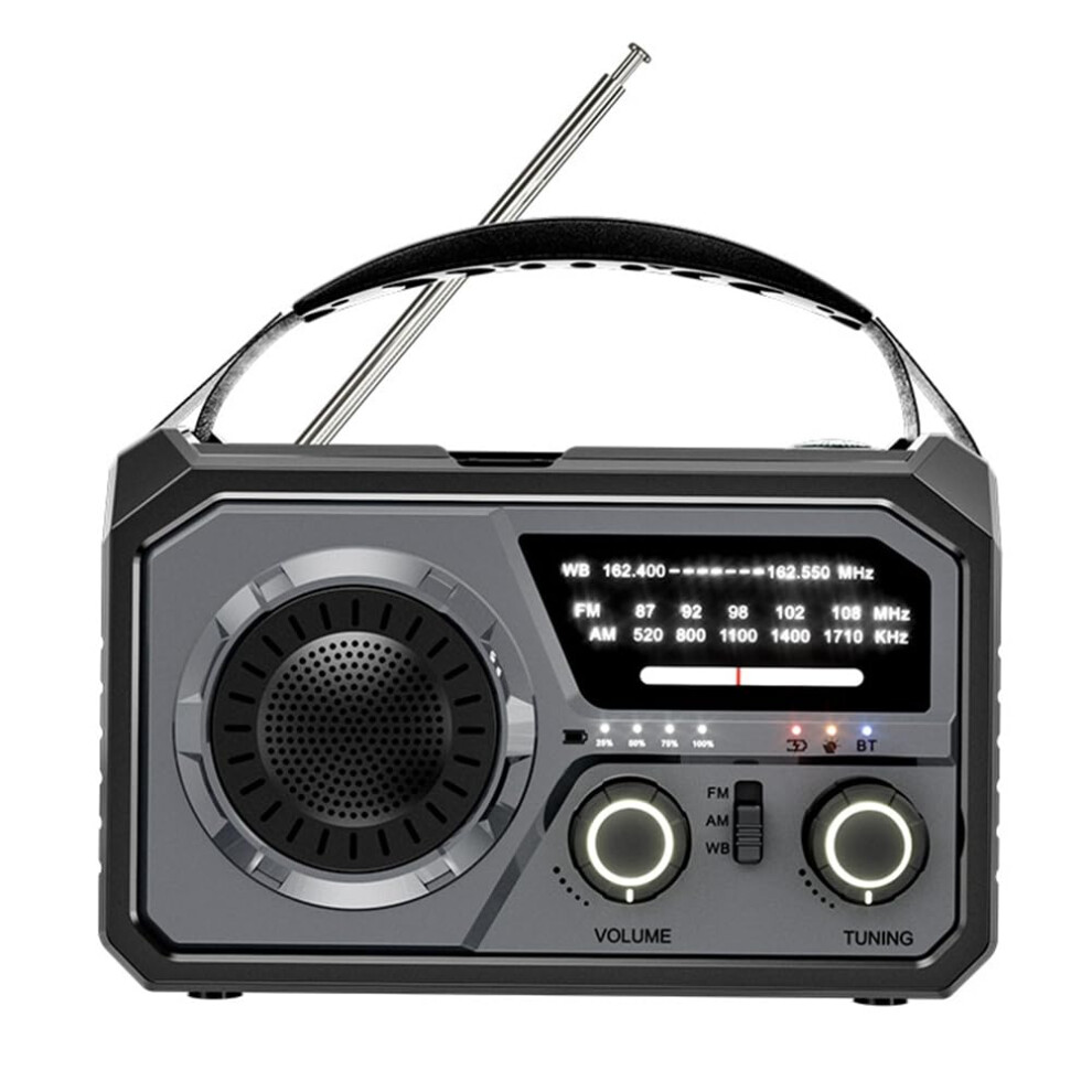 Emergency Radio Bluetooth 5.3 Hand Crank Weather Radio AM/FM Solar Powered 16000mAh SOS Alert Flashlight