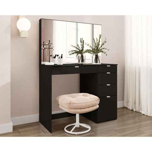 Birlea Black Dressing Table with Mirror Birlea Ava 5 Drawer Vanity Desk Make Up