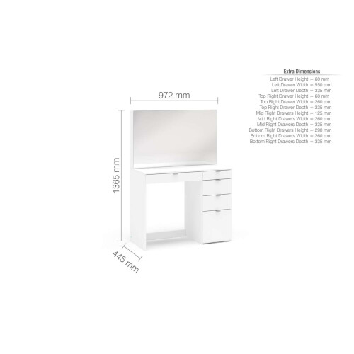 Birlea White Dressing Table with Mirror Birlea Ava 5 Drawer Vanity Desk Make Up 2