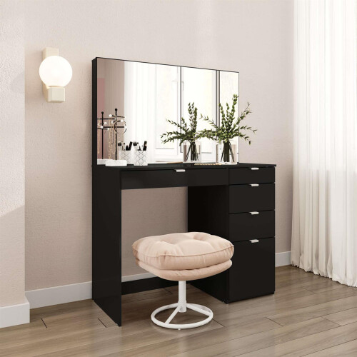 Birlea Black Dressing Table with Mirror Birlea Ava 5 Drawer Vanity Desk Make Up 1