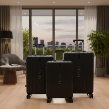 Alivio 3 Piece Hard-Shell Luggage Set with Secure Number Lock, 360 Spinner Wheels Lightweight Travel Trolley Suitcase Set (Black, Small/Medium/Large)