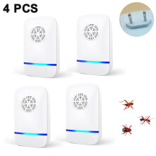 Controle eletrônico de pragas com plugue, repelente ultrassônico para defesa segura em ambientes internos.
