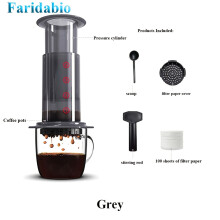 (Gray) Faridabio 3-in-1 Manual Coffee Maker - French Press, Espresso & Strong Coffee in One, No Electricity Needed, Compact