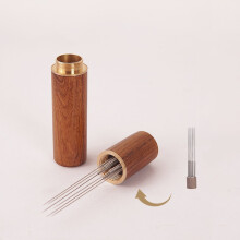 (Light Brown) Premium Stainless Steel Espresso Coffee Tamper with Wooden Handle - Precision Needle Distributor for Even Grounds,