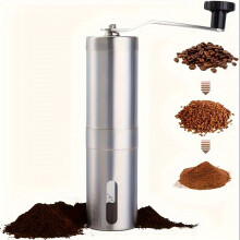 (Silvery) 1Pc Premium Manual Coffee Grinder - Ceramic Burr, Stainless Steel Hand Mill for Drip Coffee, Espresso, Aeropress -