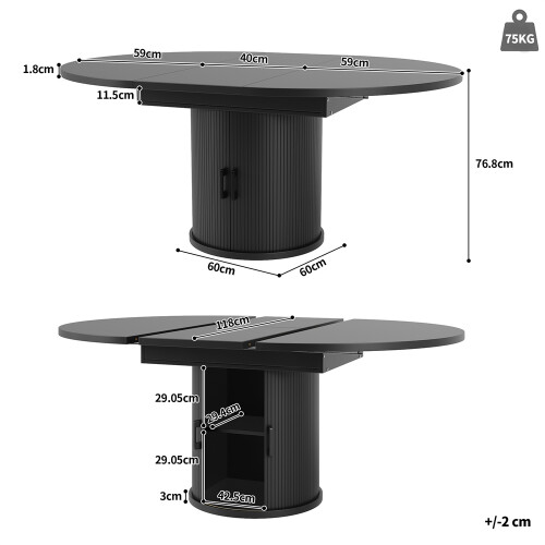 Extendable Round to Oval Dining Table, 118-158 cm 1