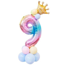 Eleganckie tęczowe balony z cyframi, dekoracje na przyjęcie urodzinowe z ekologicznymi, nietoksycznymi balonami w kształcie korony, wielokrotnego