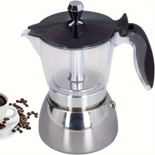 (4 Cups) [Transparent Espresso Pot] Transparent 4/6 Cups Tabletop Espresso Pot | Stainless Steel Moka Coffee Maker, Home Camping