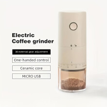 (White (995)) Rechargeable Electric Coffee Grinder - 1500mAh USB Portable Coffee Bean Mill with 38 Adjustable Settings, 25g Max &