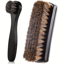 (2 Pcs Style C) 2pcs Horsehair Shine Shoes Brush Kit - Wooden Handle Polish Dauber Applicators for Cleaning, Suede & Faux Leather Shoes