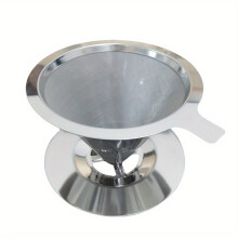 (Silvery, 1 Pack) Portable Pour-Over Coffee Maker - Reusable Stainless Steel Drip Cone, Fine Mesh Strainer, Paperless Coffee Filter for