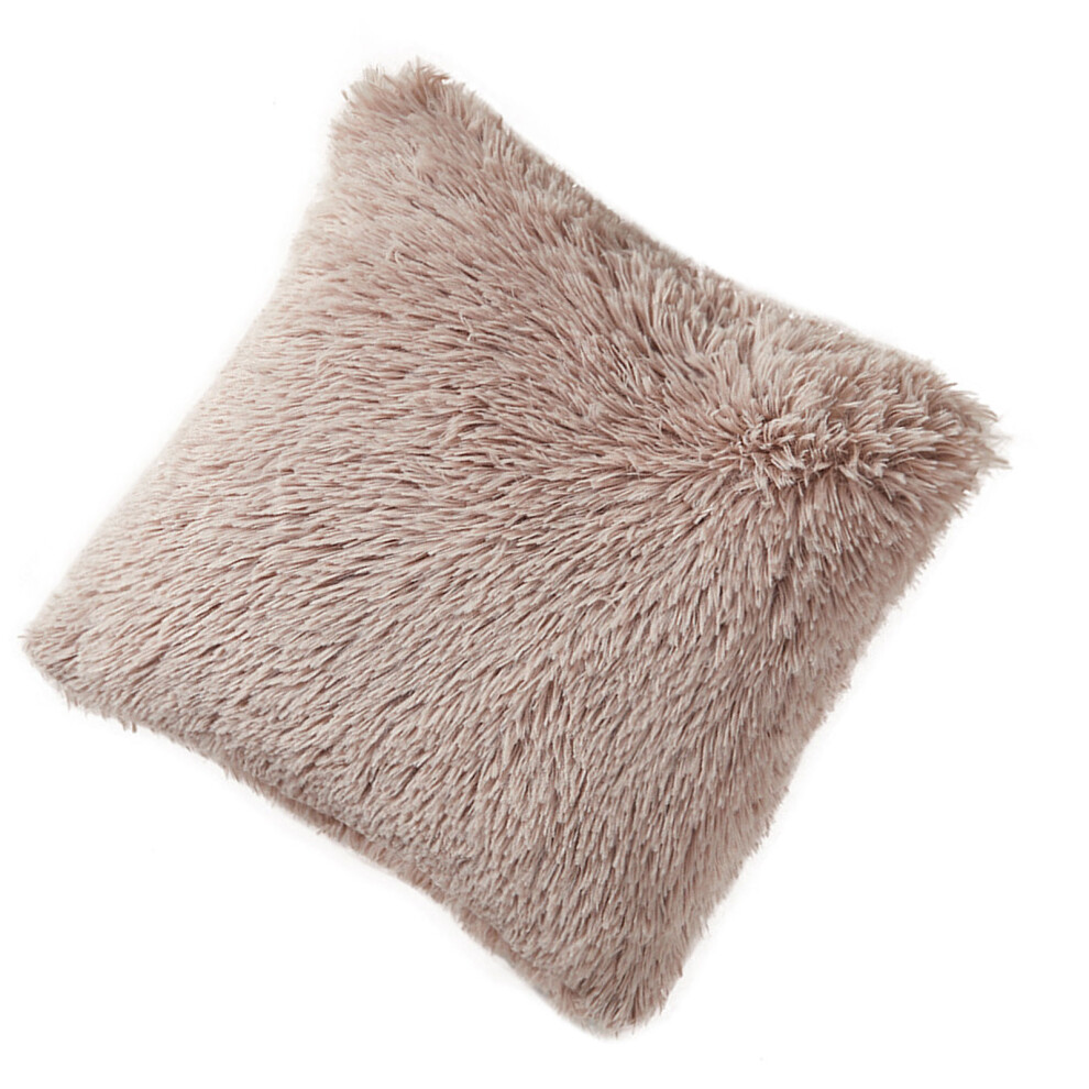 No Insert Throw Pillowcase Faux Furs Long Fuzzy Fabric-khaki