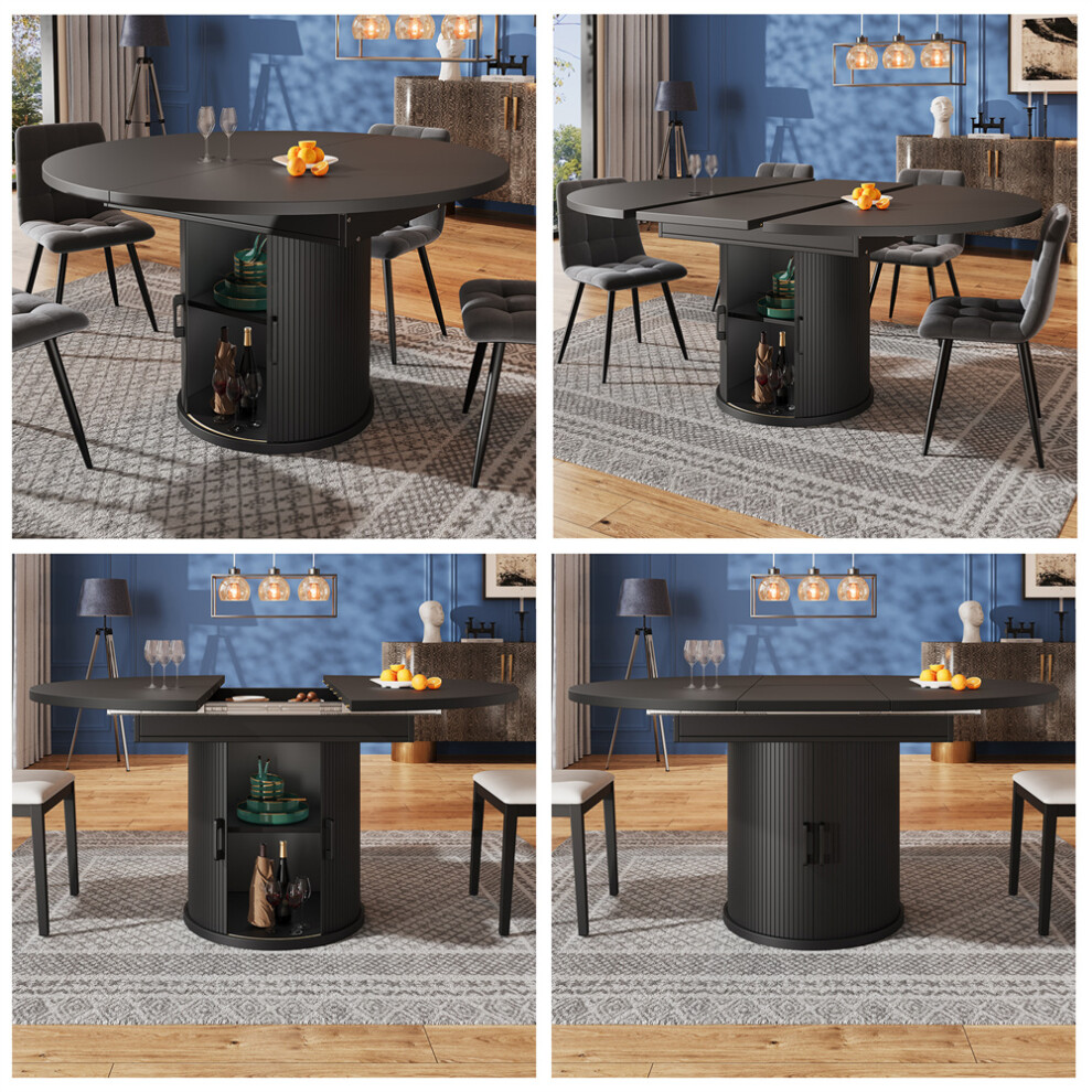 Abrihome Extendable Round To Oval Dining Table, 118-158 Cm Black,Brown