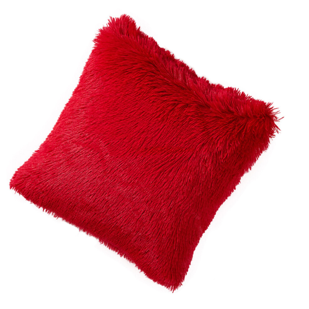 Soft Plush Pillowcase Durable Faux Furs Fabric Square Throw-Red