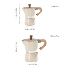 (White, 6 Cups) Aluminum Espresso Maker - Classic Octagonal Moka Coffee Pot 150ml & 300ml - Wooden Handle, Reusable Filter, Manual