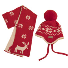 Sweet Knit Woolen Hat Deer Christmas Hat Neck Scarf Beanie-Red