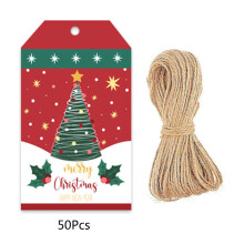 Étiquettes de joyeux noël 50 pièces/paquet et corde de chanvre-b