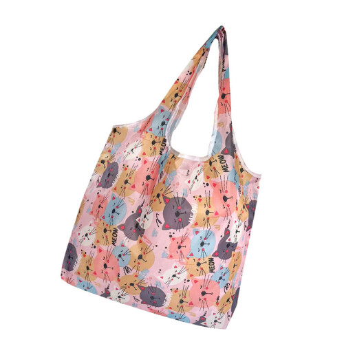 Foldable Grocery Bag Spacious and Portable Large-pink kitten