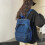 Campus School Bag Jean Backpack Large Capacity-Navy Blue 5