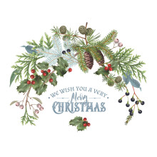 Merry Christmas Wall Stickers Pine Cones Branches Berries Green