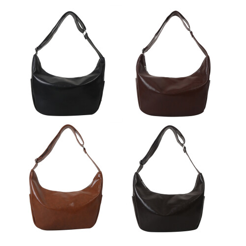PU Leather Crossbody Shoulder Bag Dumpling Bag Large-Black 1