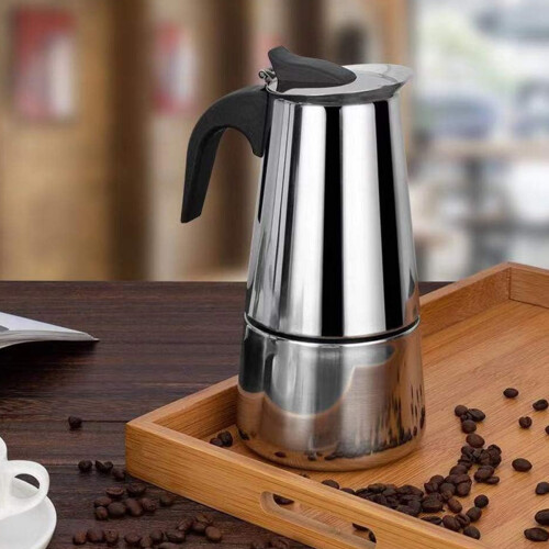 Καφετιέρα, Καφετιέρα από ανοξείδωτο ατσάλι με εστία και βαλβίδα ασφαλείας, 1