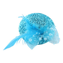 Girl Fascinator Hat Feather Fascinator Glitter Mesh-Sky Blue