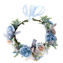 Bride Blue Flower Crown Hairband Wedding Floral Headband Garland