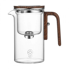 Théière en verre borosilicate avec poignée en bois, théière magique anti-brûlure avec commande par pression, système de séparation d'eau pour
