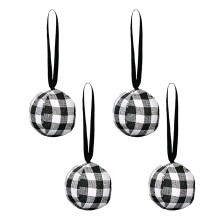 Rustic Holiday Tree Accents, Buffalo Check Hanging Ornaments, Festive Decor for Christmas Spirit (Red Black White, Pack Of 4)
