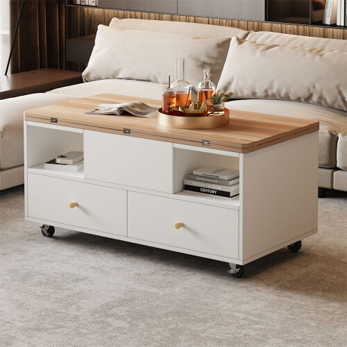 Lift-Top Coffee Table with 4 Drawers & Wheels 2