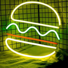 Hamburger Neon Sign LED Modeling Light Luminous Letters Signboard Acrylic Panel 30x30cm