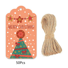Étiquettes de joyeux noël 50 pièces/paquet et corde de chanvre-f