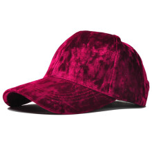 Adult Baseball Cap Shiny Solid Color Velvet 6 Panel-Burgundy