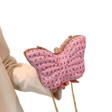 Women Chain Strap Shoulder Bag Butterfly Shape Crossbody-Pink