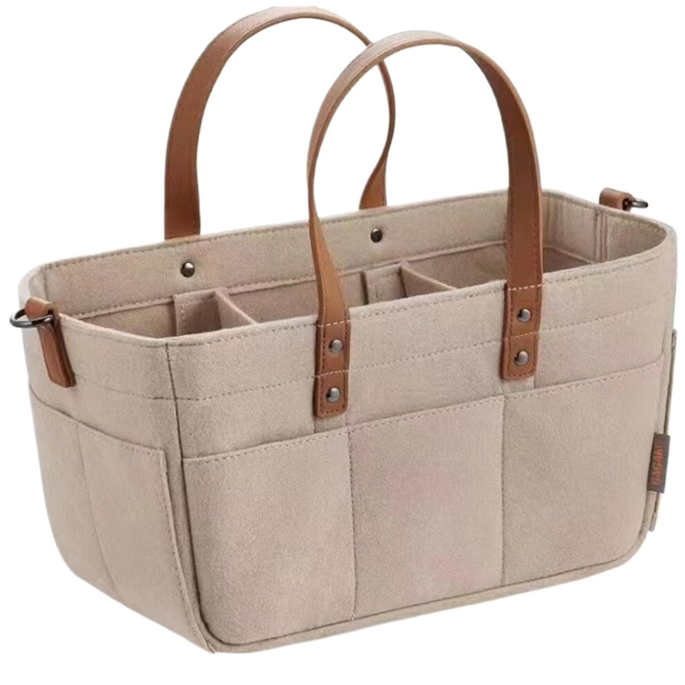 Baby Diaper Caddy Portable Diaper Organizer Foldable Nursery Caddy Felt Bag Khaki For Diapers And Baby Wipes
