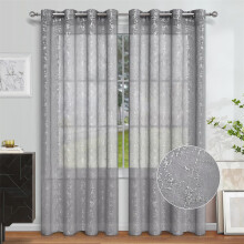 Solid Color Curtains 2 Panels Voile Curtains SemiTransparent Eyelet Sheer Gray W39xL78Inch