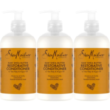 3 x 384ml Shea Moisture Restorative Conditioner (Raw Shea Butter, Sea Kelp & Argan Oil)
