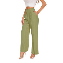 FUNYYZO Damen Hose High Waist Weites Bein Grün L — palazzo hose damen, stoffhose elegant grün, business hose locker