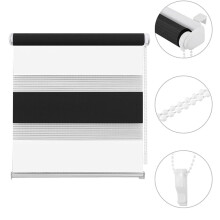 Store Enrouleur Double Eurohome 120x150cm Blanc/Noir : Intimité Modulable, Pose Facile Sans Percer, Idéal Salon Chambre Bureau